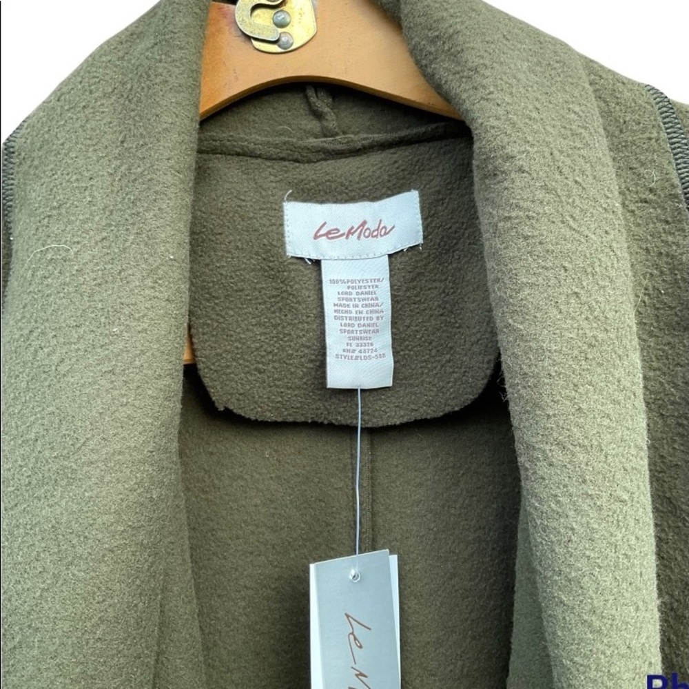 NWT Le Moda Olive green fleece vest waterfall hem p